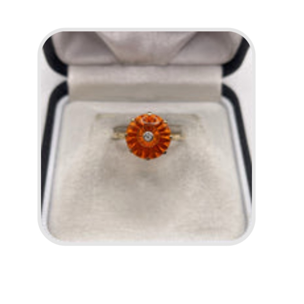 Glenn Lehrer Gold Ring - 9k orange topaz and diamond Sz 9.5